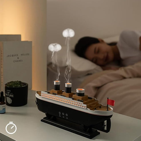 Jellyfish Ship-Shaped Air Humidifier LED Aroma Diffuser for Bedroom